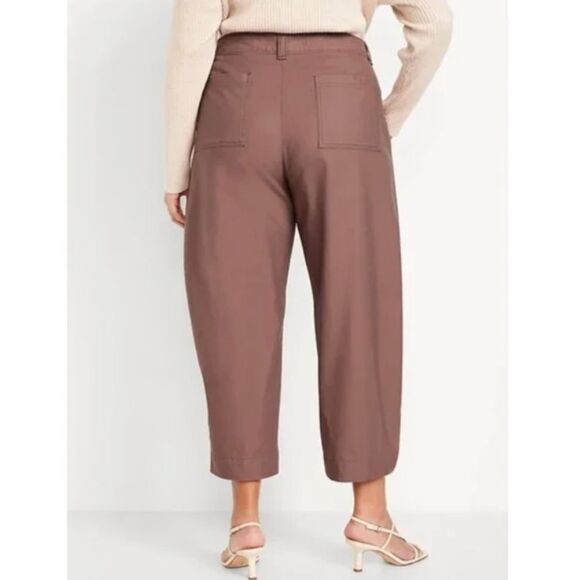 Old Navy High-Rise Canvas Barrel Ankle Pants Sz. 18 Warm Taupe Plus Relaxed Fit - Picture 2 of 11
